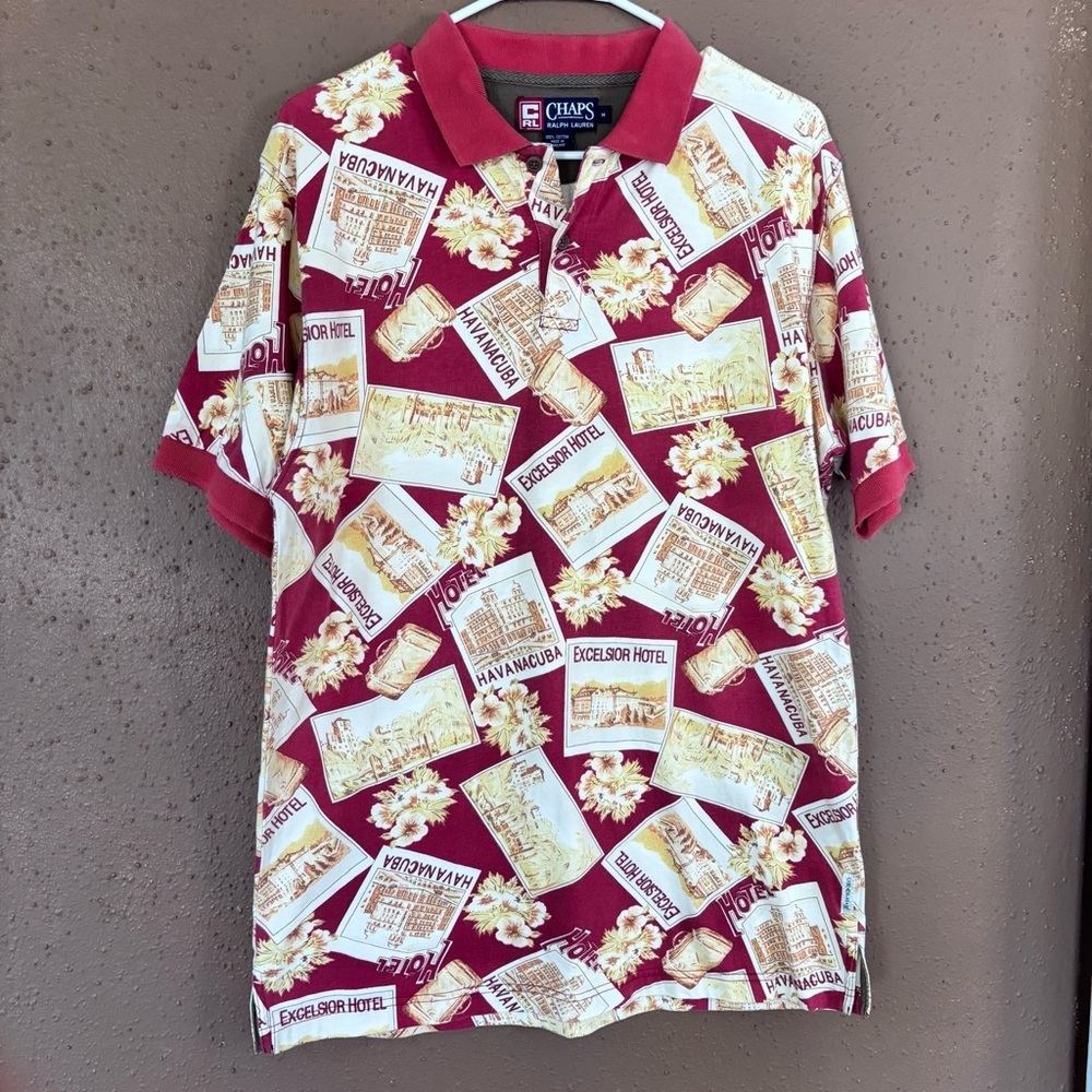 Vtg Chaps Ralph Lauren Havana Cuba Polo Graphic Print Men Sz M Travel Summer